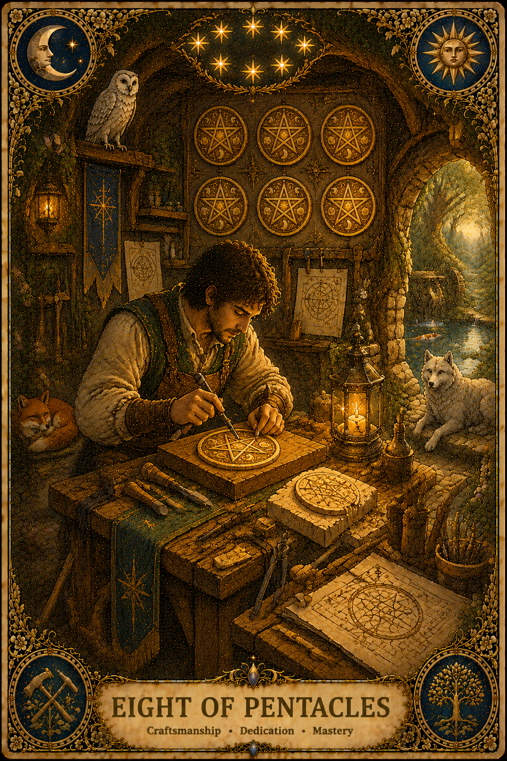 Eight of Pentacles tarot card